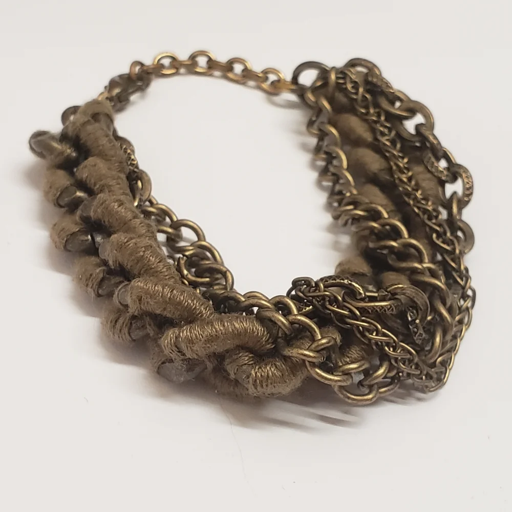 Unique Bronze Chunky Thread Wrapped Multi Chain Bracelet